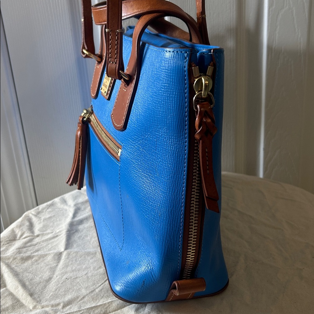 Dooney & Bourke Bright Blue Leather Shoulder Bag/ Tote with Tassel - Picture 4 of 6